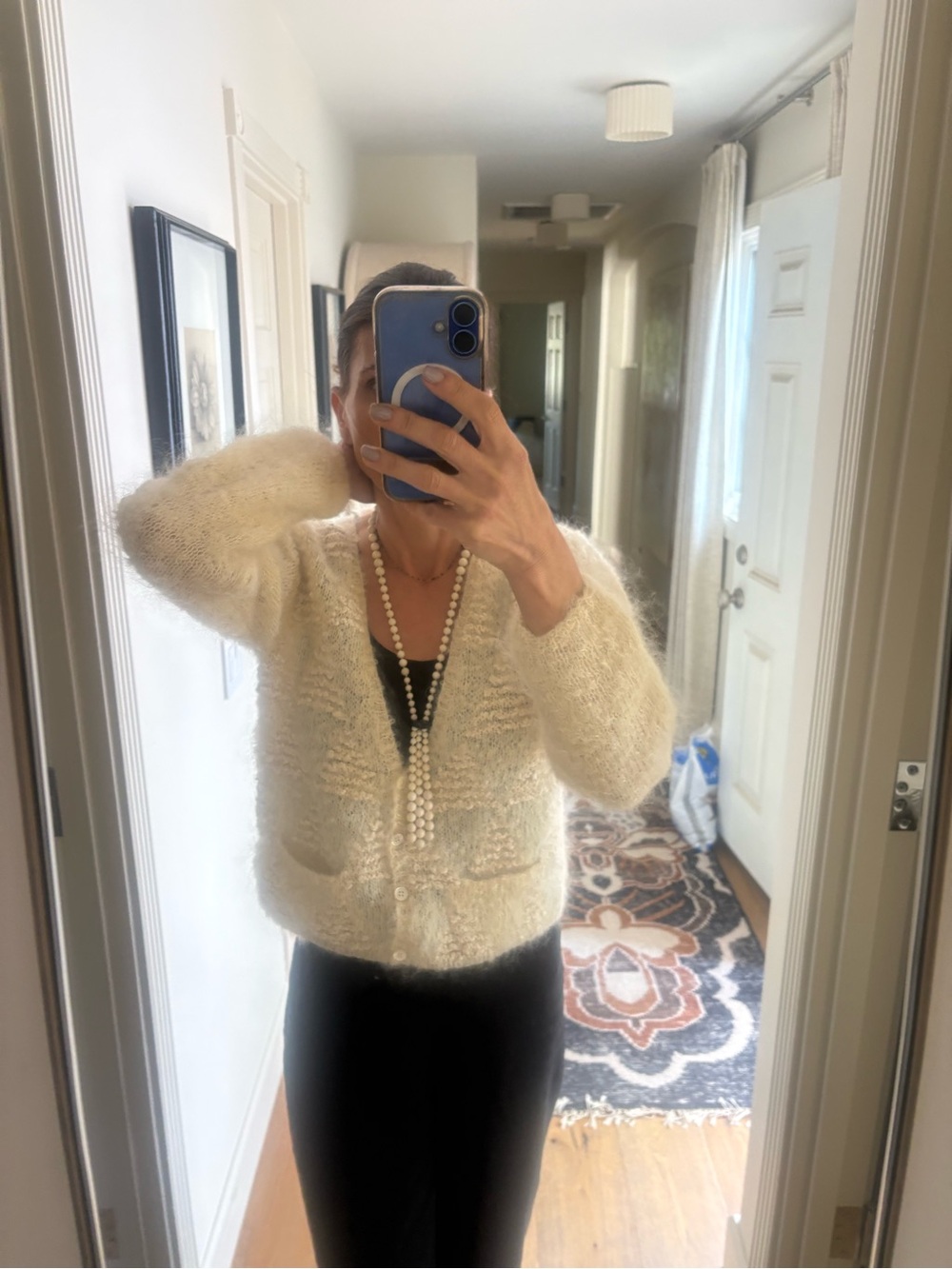 VTG Lauren Hansen Hand Knitted Mohair Wool Cardigan Cream Fuzzy Sweater M - Picture 11 of 15